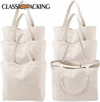 Canvas Tote Shopping Bags With Zipper Closure