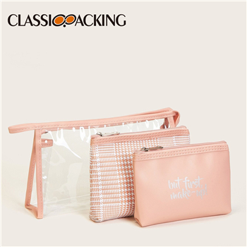 Letter & Plaid Makeup Bag Wholesale Set 3pack