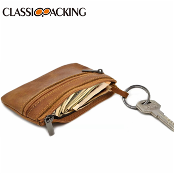 Double Zipper Leather Coin Purse