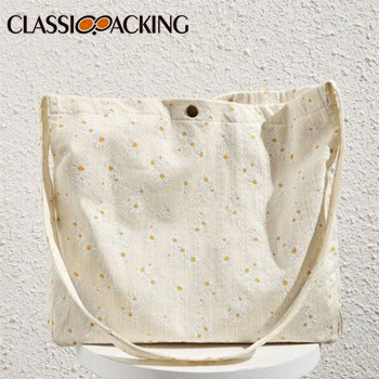 Daisy Flower Textured Canvas Tote Bags Bulk