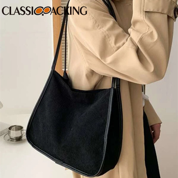 Plain Preppy Corduroy Black Wholesale Tote Bags