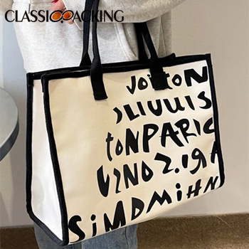 Letter Graphic Contrast Binding Tote Bag Wholesale