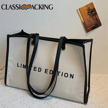 Contrast Binding Letter Printed Canvas Tote Bags Wholesale