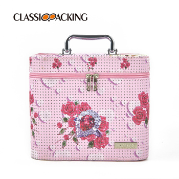 Flower Printed Metal Handle Wholesale Vanity Case