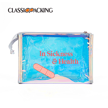 Clear Holographic Makeup Bag with Custom-Printed Letters