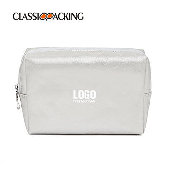 Metallic Silver PU Leather Makeup Bag