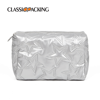 Silver Quilted Star Makeup Bag with Zipper