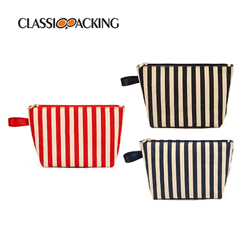 Stripe Canvas Makeup Bag With Zipper