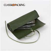 green makeup brush roll up bag side look