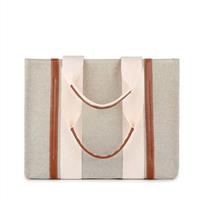 Large Beige Preppy Striped Wholesale Shoulder Tote Bags