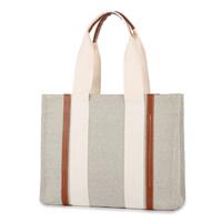 Large Beige Preppy Striped Wholesale Shoulder Tote Bags