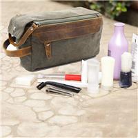 H222ZJ Leather-Trimmed Canvas Makeup Bags