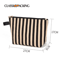 black and white striped makeup bag