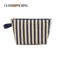 blue and white striped makeup bag