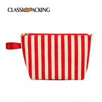 red and white striped makeup bag