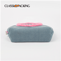 denim makeup toiletry bag bottom look