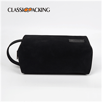 black pu leather cosmetic bag with side handle bottom angle