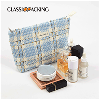 blue and white plaid toiletry bag size comparison