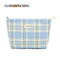 blue and white plaid toiletry bag bulk