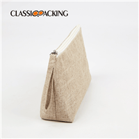 custom natural linen cosmetic toiletry bag side angle