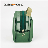green clear mesh travel toiletry bag side angle