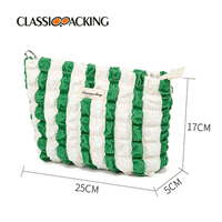 vibrant green and white checkered makeup bag