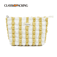 vibrant yellow and white checkered makeup bag
