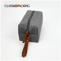 gray polyester toiletry bag side angle