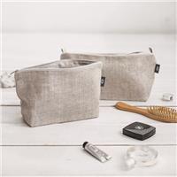 Large White Linen Cosmetic Bag with 2 Pockets