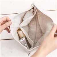 Large White Linen Cosmetic Bag with 2 Pockets