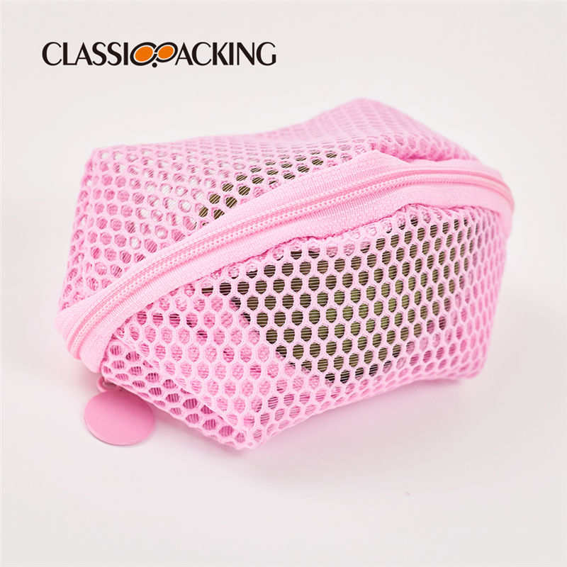 pink mesh cosmetic bag