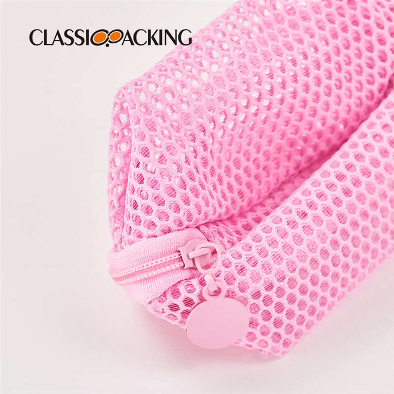 pink mesh cosmetic bag