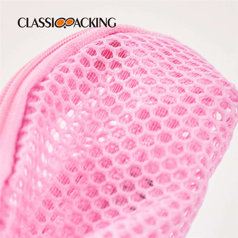 pink mesh cosmetic bag