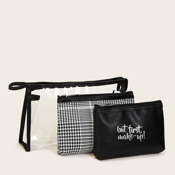 Letter & Plaid Makeup Bag Set 3pack