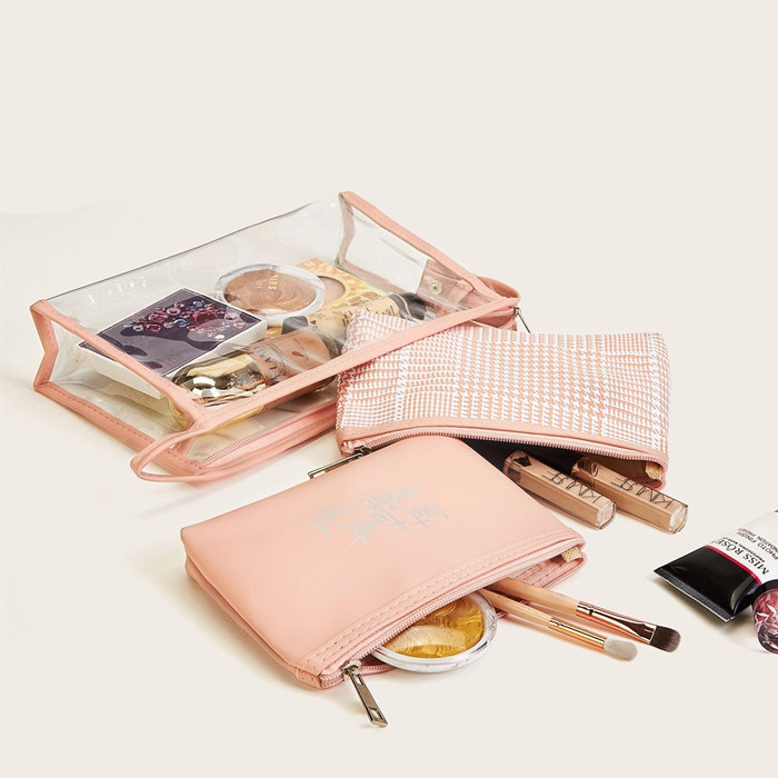 Letter & Plaid Makeup Bag Set 3pack