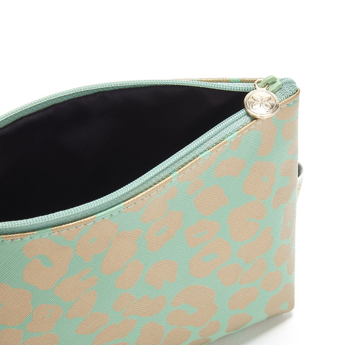 Small Makeup Bag in Jade Leopard Print 