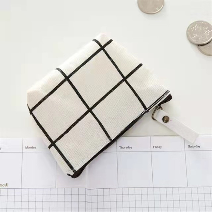 Canvas Plaid Zipper Small Wallet Coin Pouch