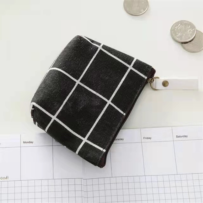 Canvas Plaid Zipper Small Wallet Coin Pouch