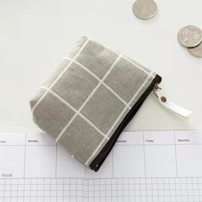 Canvas Plaid Zipper Small Wallet Coin Pouch