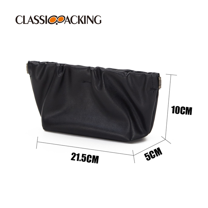 Black Boat Shape PU Makeup Hand Bag