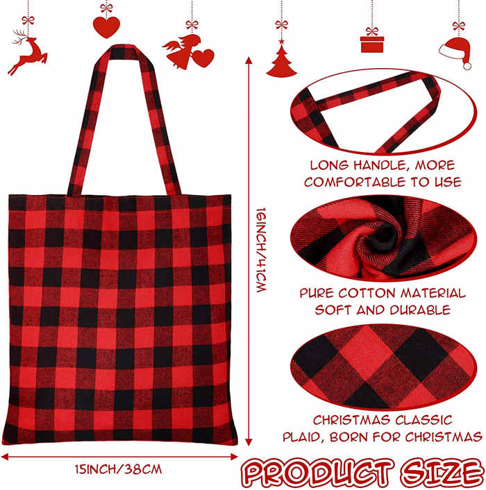 Plaid Pattern Cotton Tote Bags Bulk